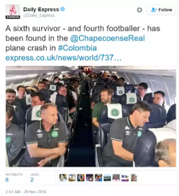 Photos of some survivors of the Brazillian footballers flight that crashed